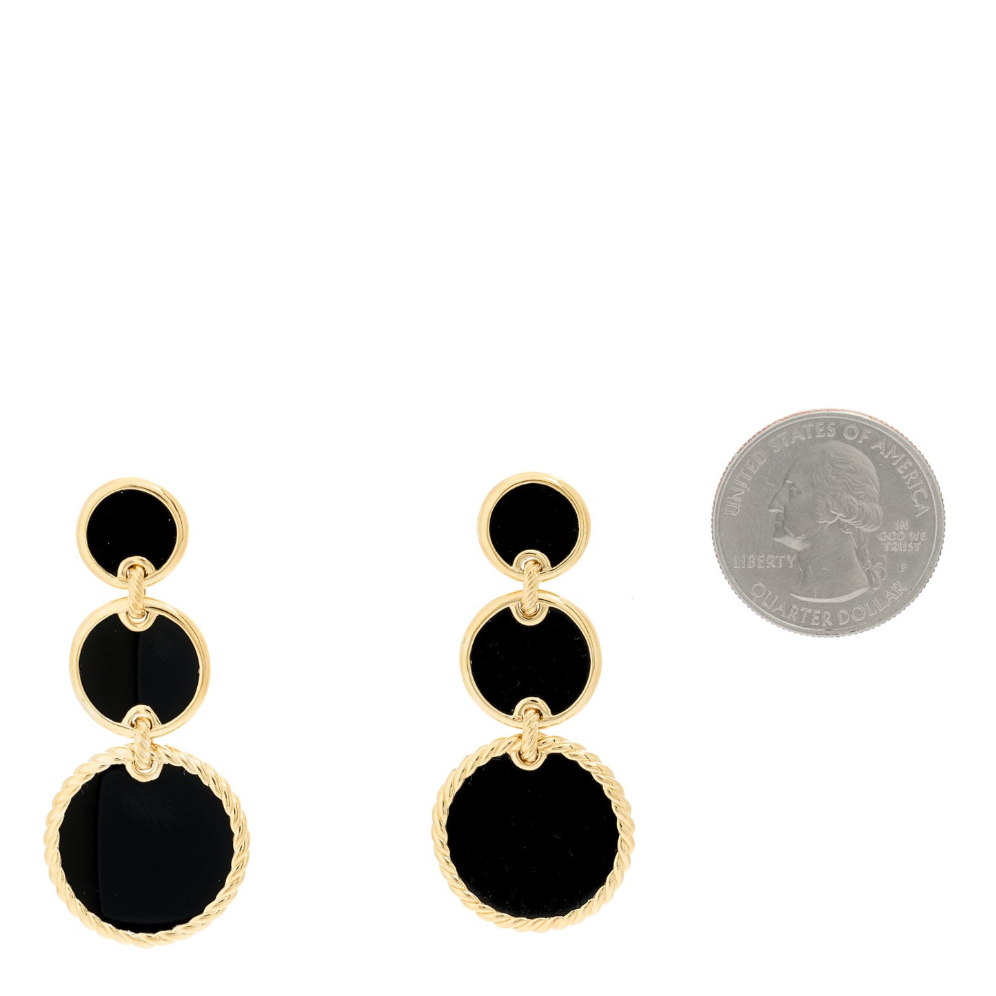 18K Yellow Gold Black Onyx Elements Triple Drop Earrings