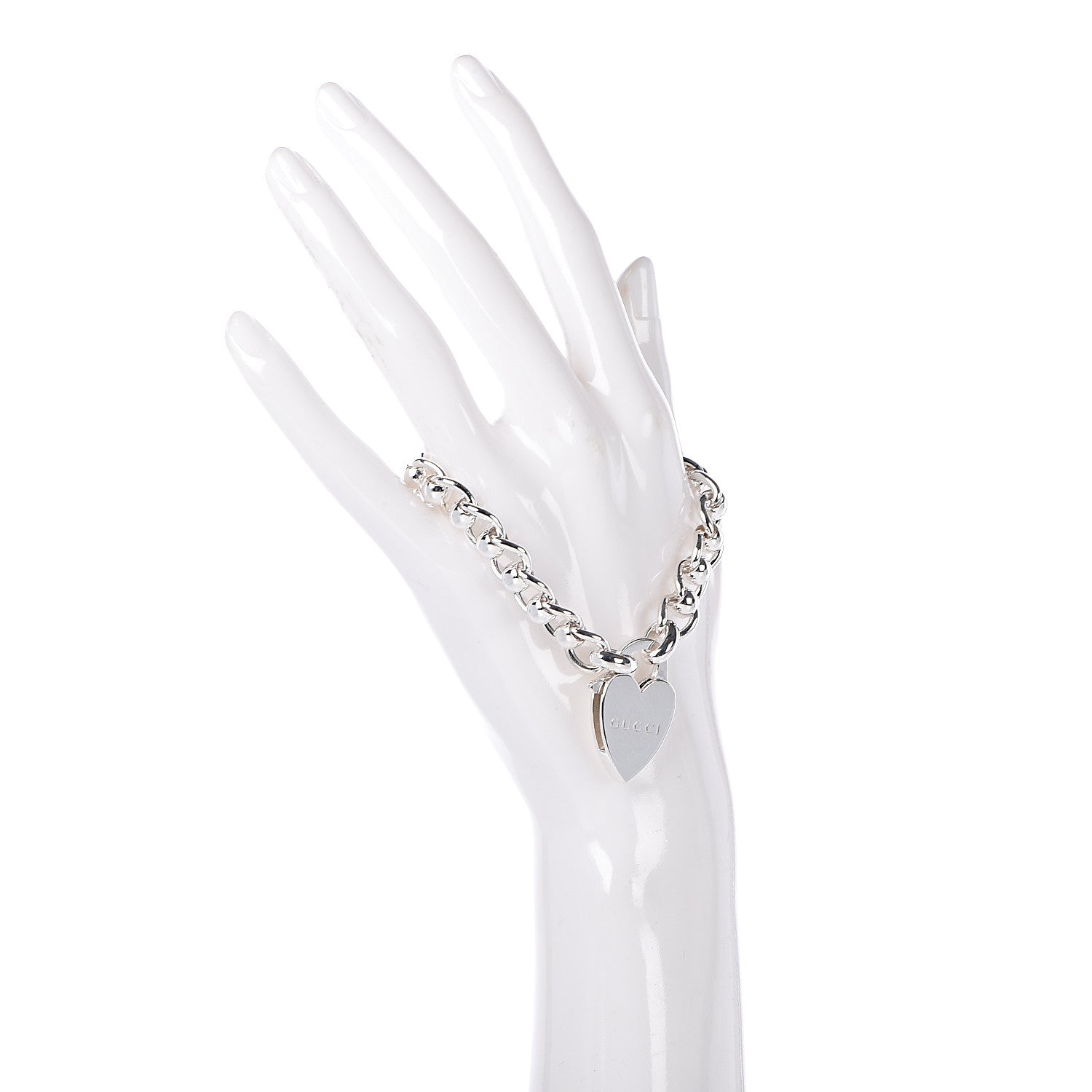 Gucci Sterling Silver Heart Lock Bracelet 2 of 6