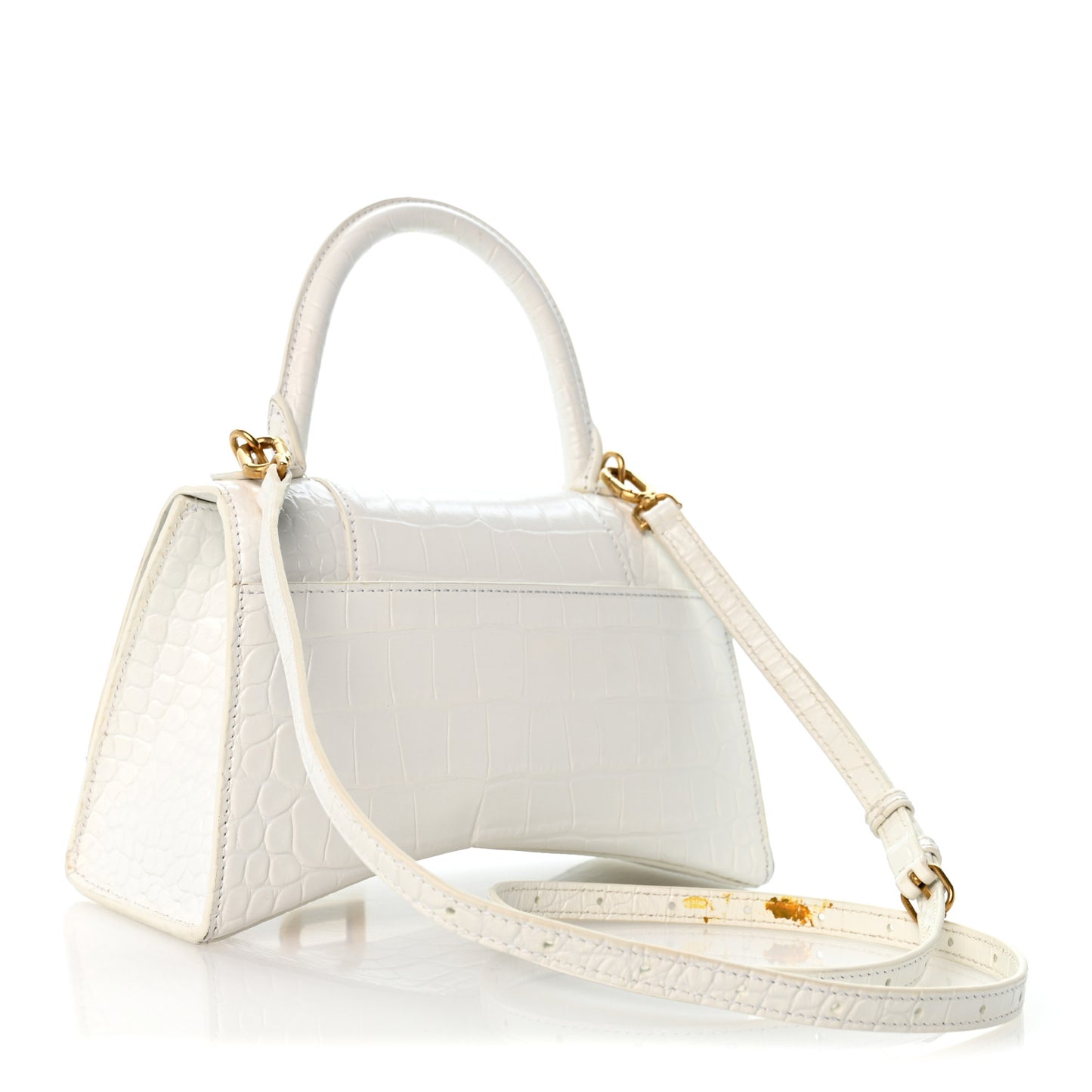 Calfskin Crocodile Embossed Small Hourglass Top Handle Bag White
