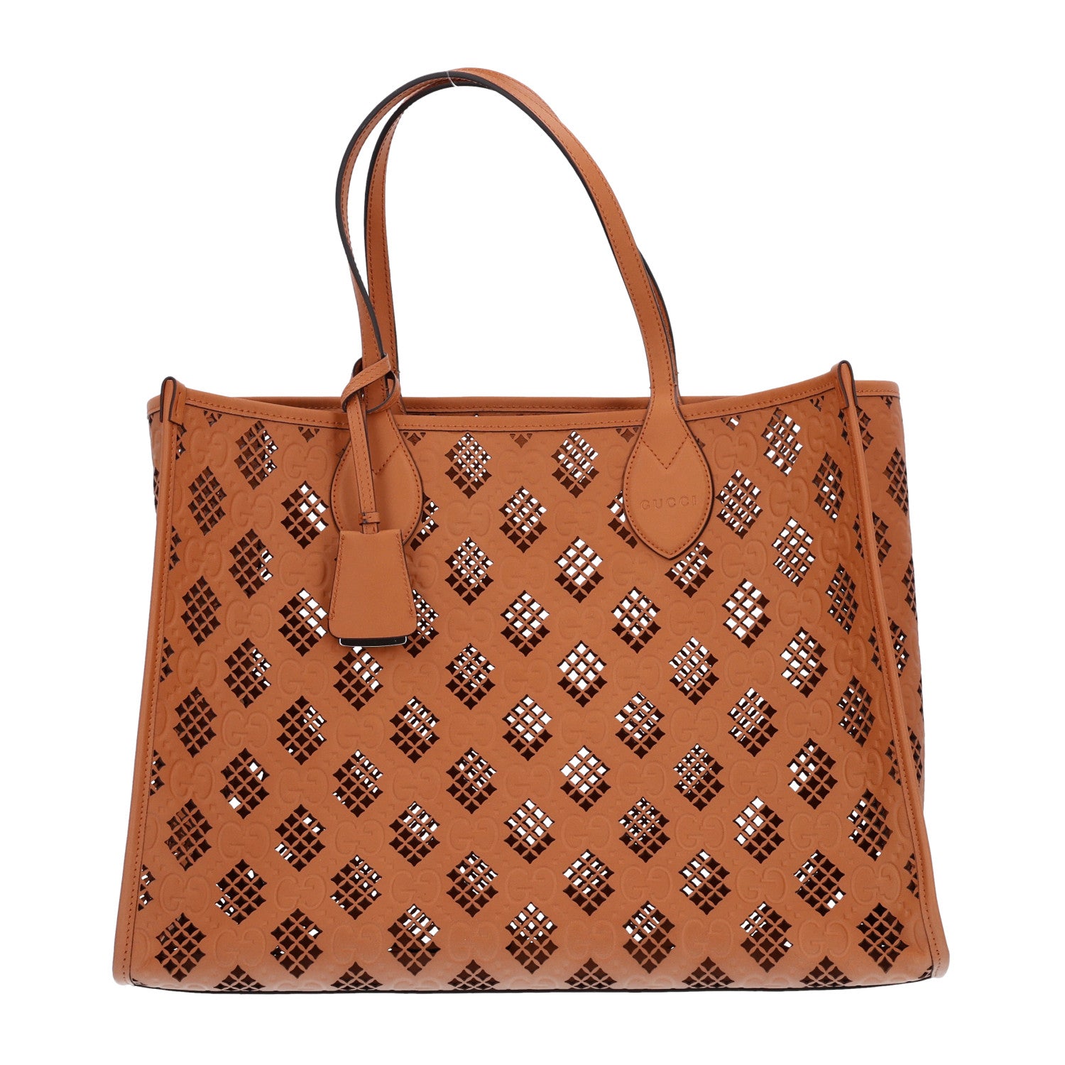 Gucci Calfskin GG Monogram Diamond Cut Medium Ophidia Tote Bag Brown 1 of 10