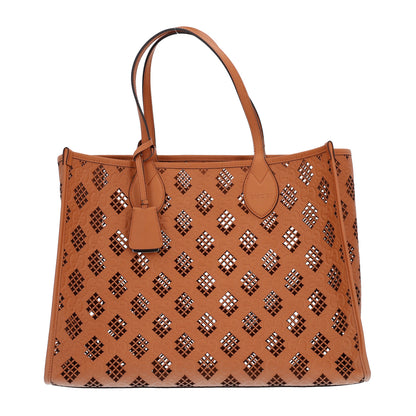 Gucci Calfskin GG Monogram Diamond Cut Medium Ophidia Tote Bag Brown 1 of 10