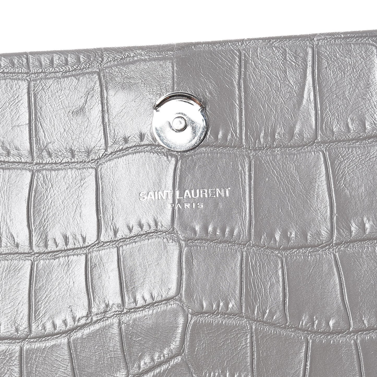 Calfskin Crocodile Embossed Medium Classic Monogram Kate Tassel Satchel Fog