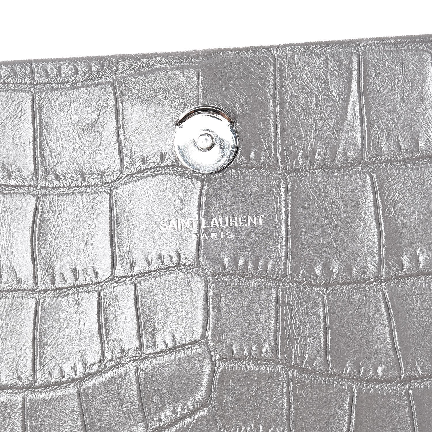Saint Laurent Calfskin Crocodile Embossed Medium Classic Monogram Kate Tassel Satchel Fog 8 of 15