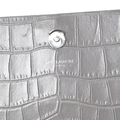 Saint Laurent Calfskin Crocodile Embossed Medium Classic Monogram Kate Tassel Satchel Fog 8 of 15