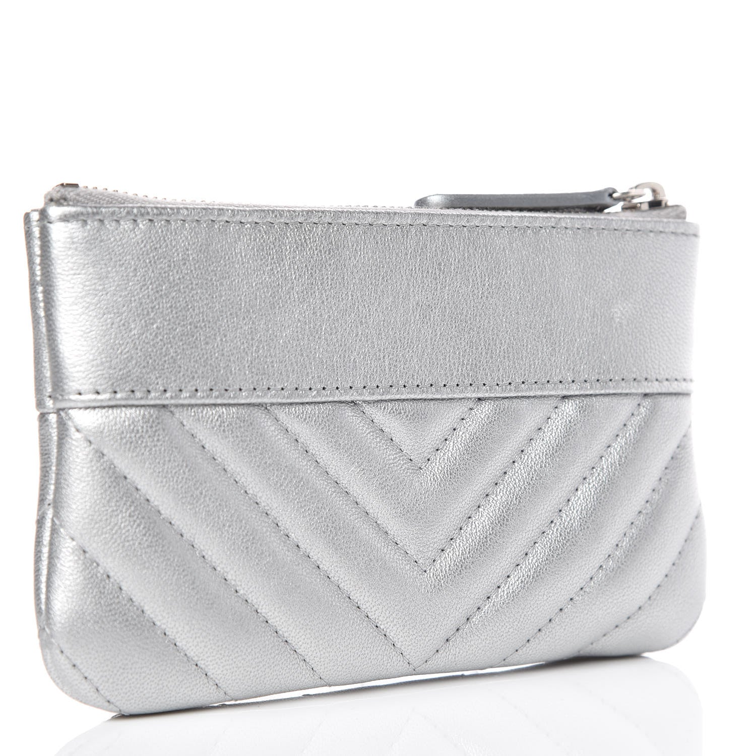 Chanel Metallic Sheepskin Chevron Quilted Small Vintage Mademoiselle Cosmetic Case Silver 3 of 10