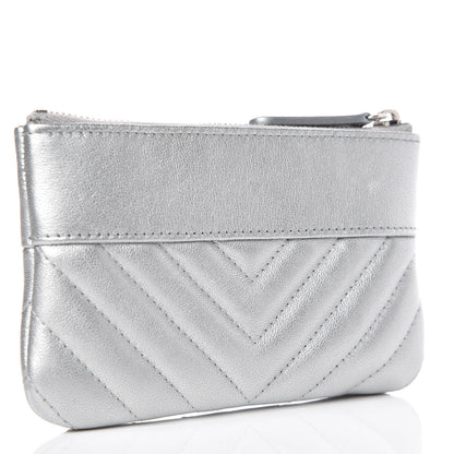 Chanel Metallic Sheepskin Chevron Quilted Small Vintage Mademoiselle Cosmetic Case Silver 3 of 10