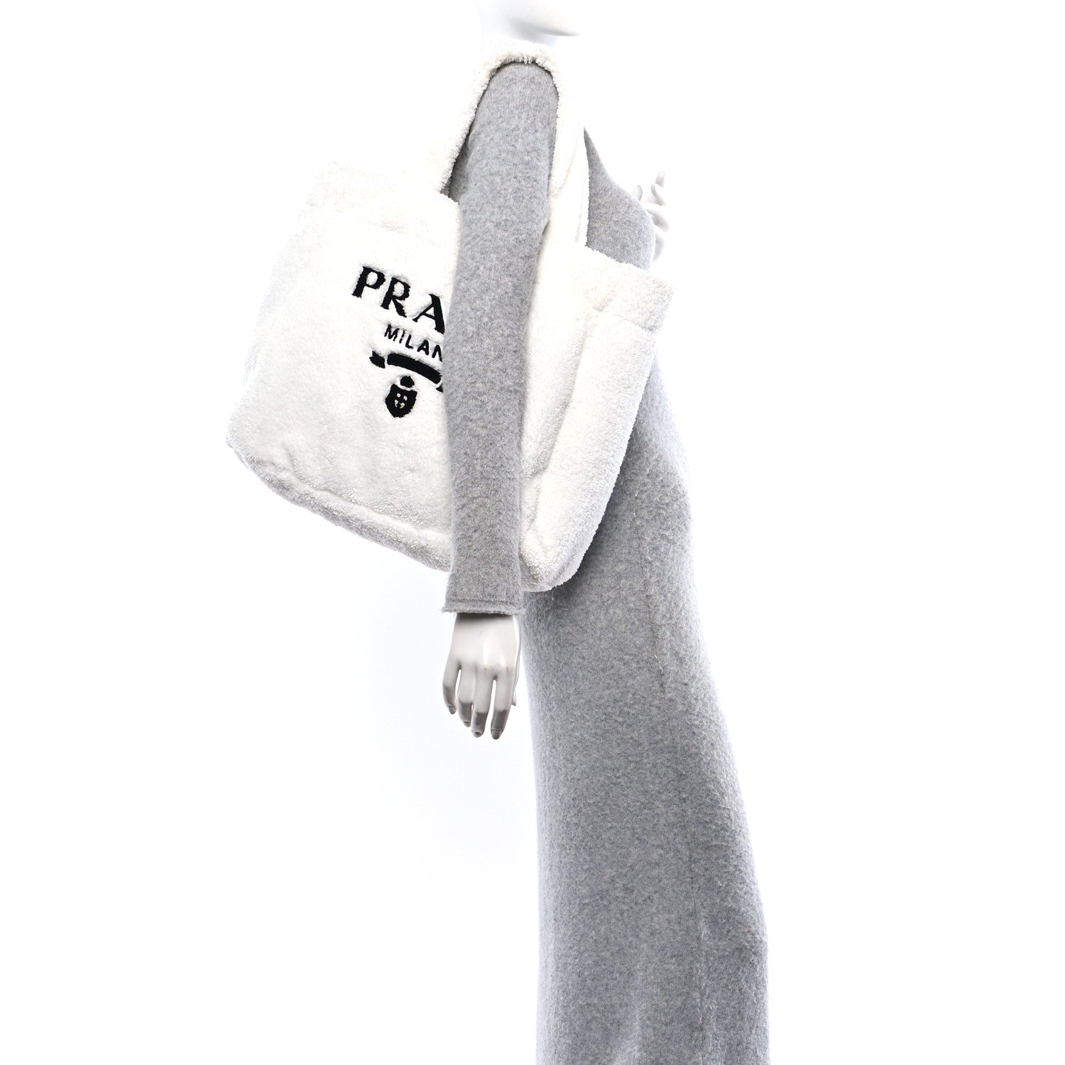 Prada Terry Cloth Tote Bag White Black 2 of 12