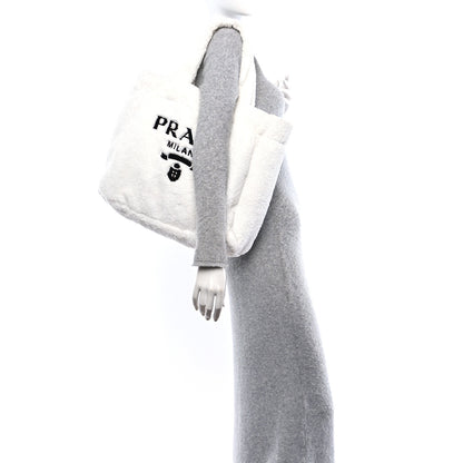 Prada Terry Cloth Tote Bag White Black 2 of 12