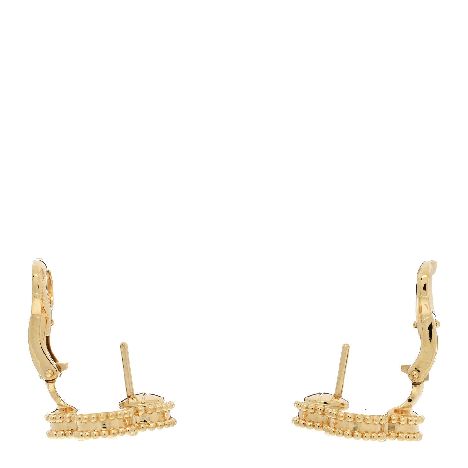 Van Cleef & Arpels 18K Yellow Gold Guilloche Vintage Alhambra Earrings 3 of 5