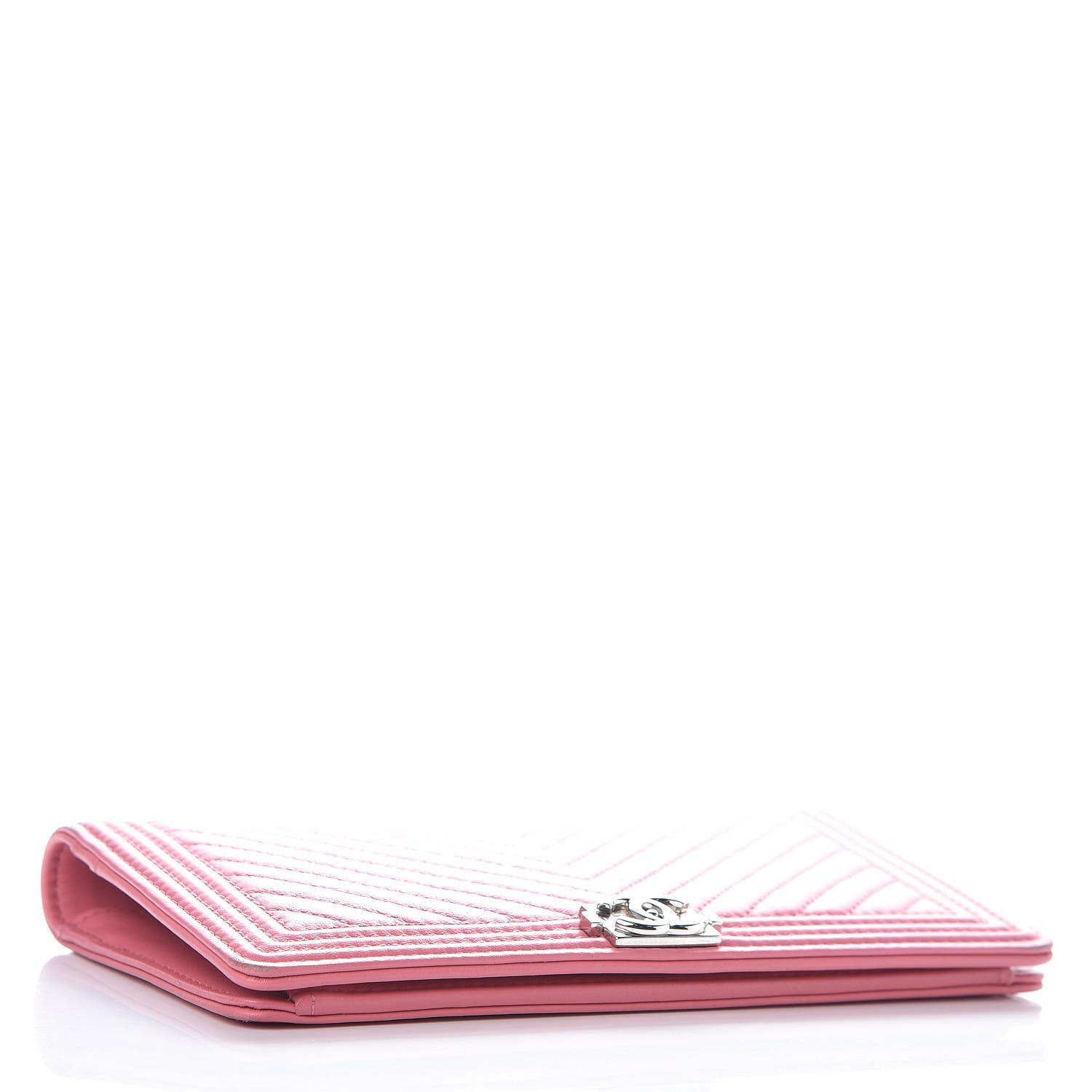 Chanel Calfskin Chevron Quilted Boy Yen Wallet Pink 4 of 15