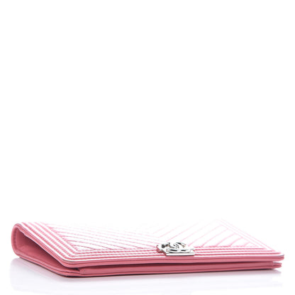 Chanel Calfskin Chevron Quilted Boy Yen Wallet Pink 4 of 15