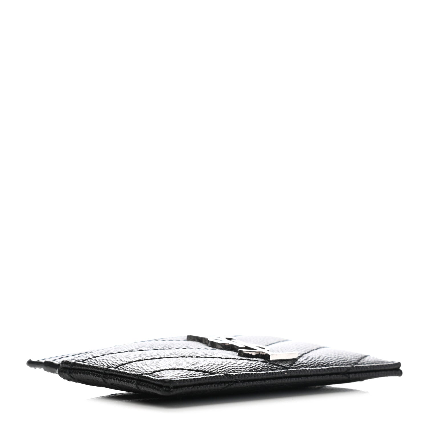Saint Laurent Grain De Poudre Matelasse Chevron Monogram Credit Card Case Black 4 of 7
