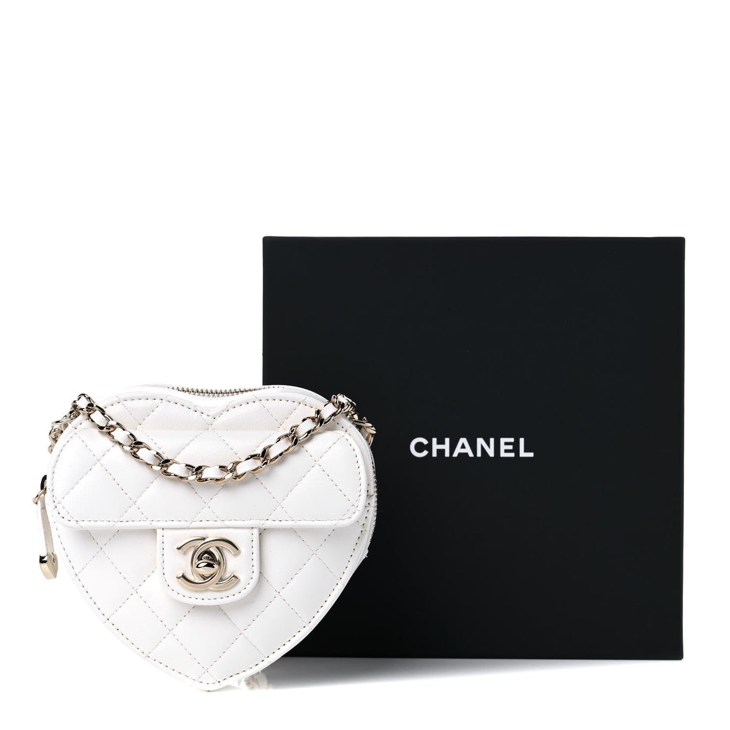 Lambskin Quilted CC In Love Heart Clutch With Chain White