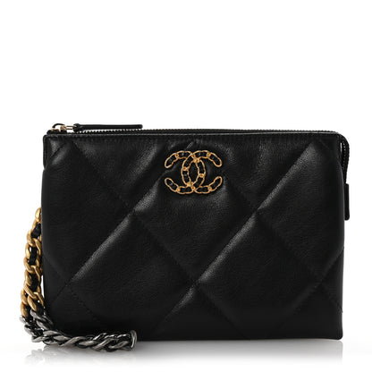 Chanel Shiny Goatskin Quilted Small Chanel 19 Pouch With Handle Black 1 of 10