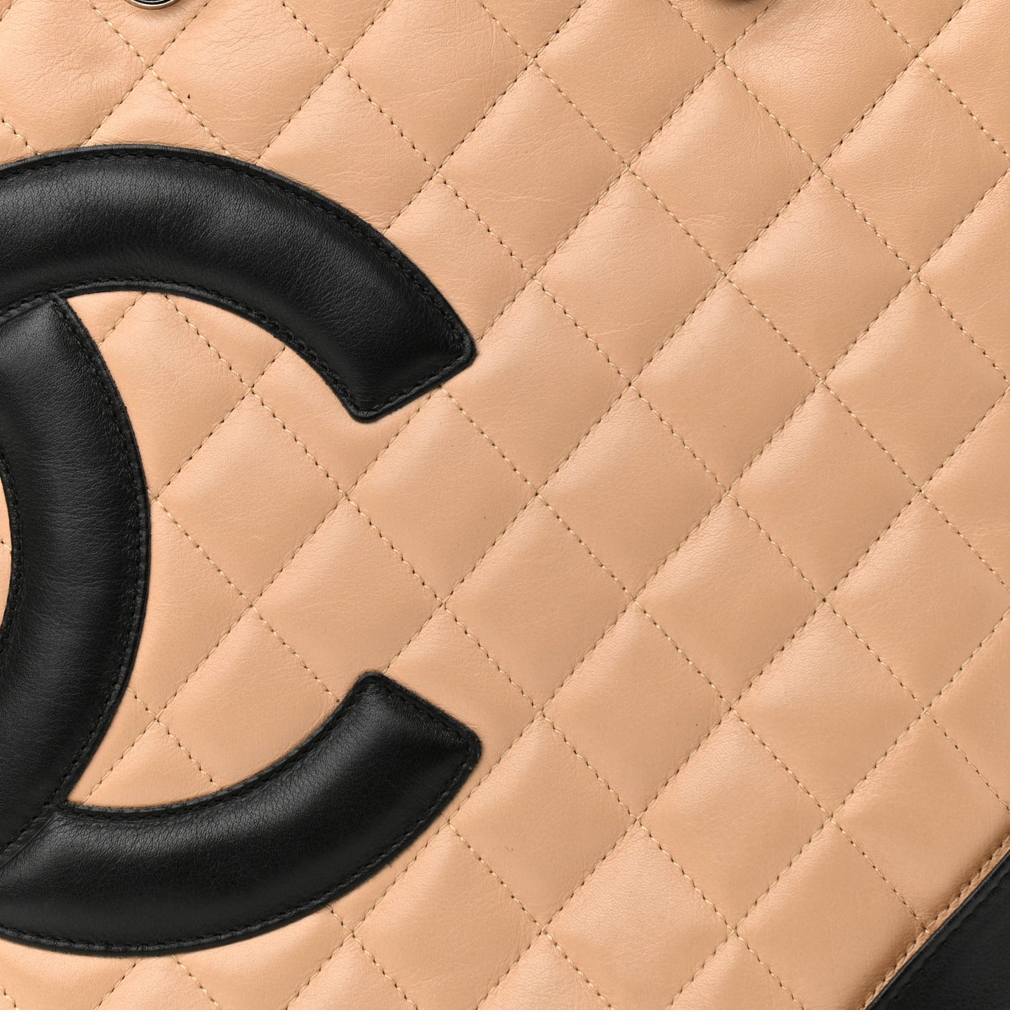 Calfskin Quilted Medium Cambon Tote Beige Black