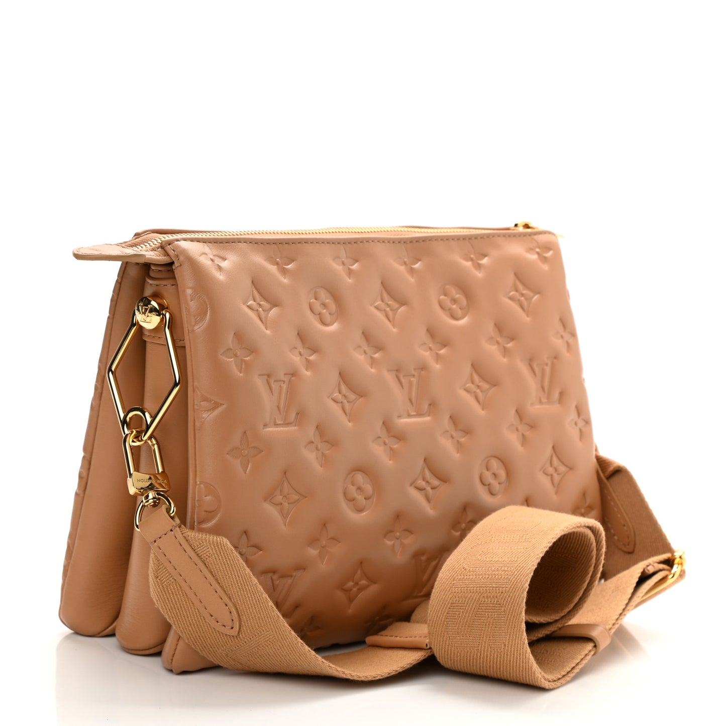 Lambskin Embossed Monogram Coussin PM Camel