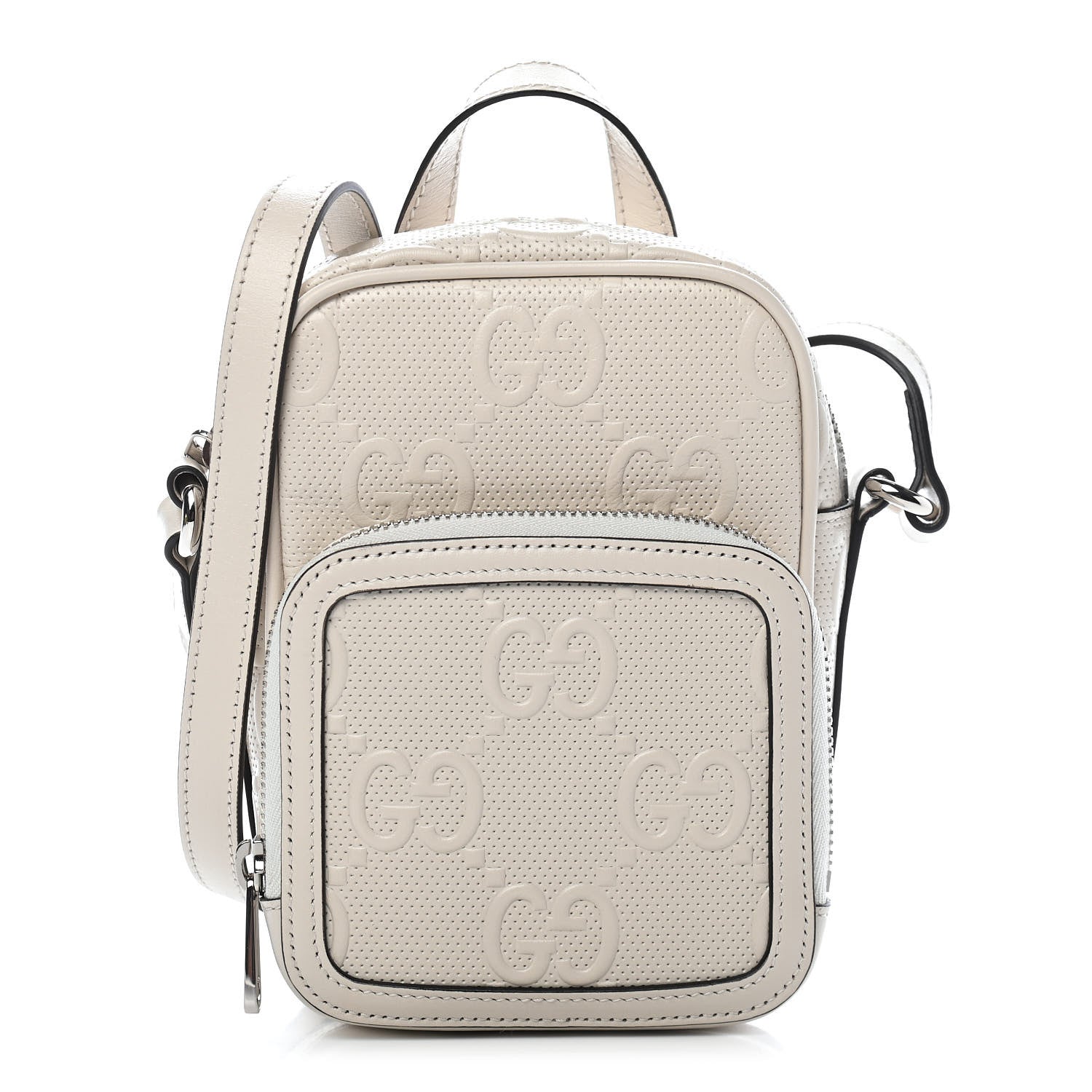 Gucci Calfskin GG Tennis Embossed Mini Double Zip Messenger Bag Mystic White 1 of 9