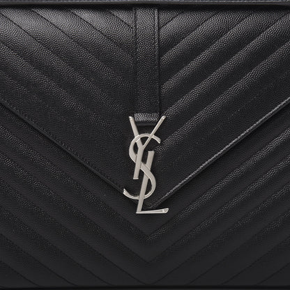Saint Laurent Grain De Poudre Matelasse Chevron Large Monogram Satchel Black 11 of 11