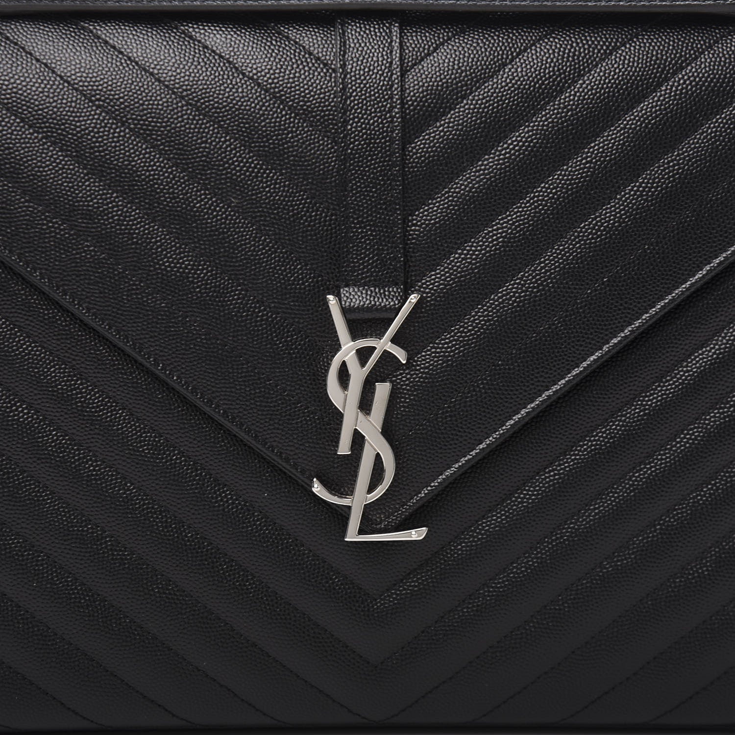 Saint Laurent Grain De Poudre Matelasse Chevron Large Monogram Satchel Black 11 of 11