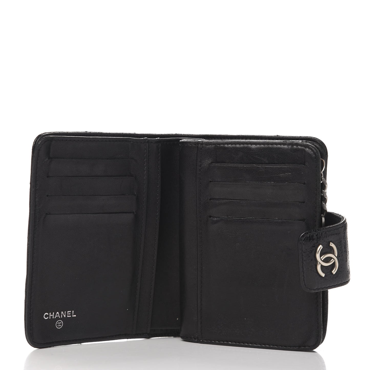 Patent Caviar CC Compact French Flap Wallet Black