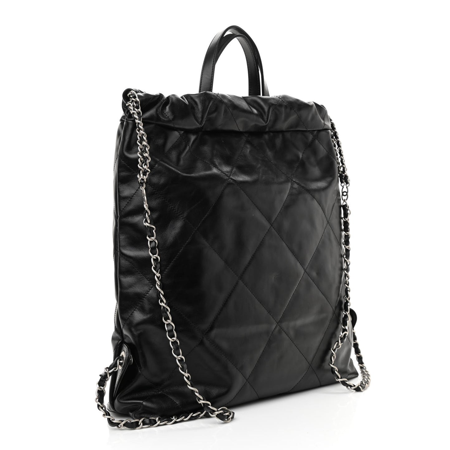 Shiny Calfskin Quilted Chanel 22 Backpack Black