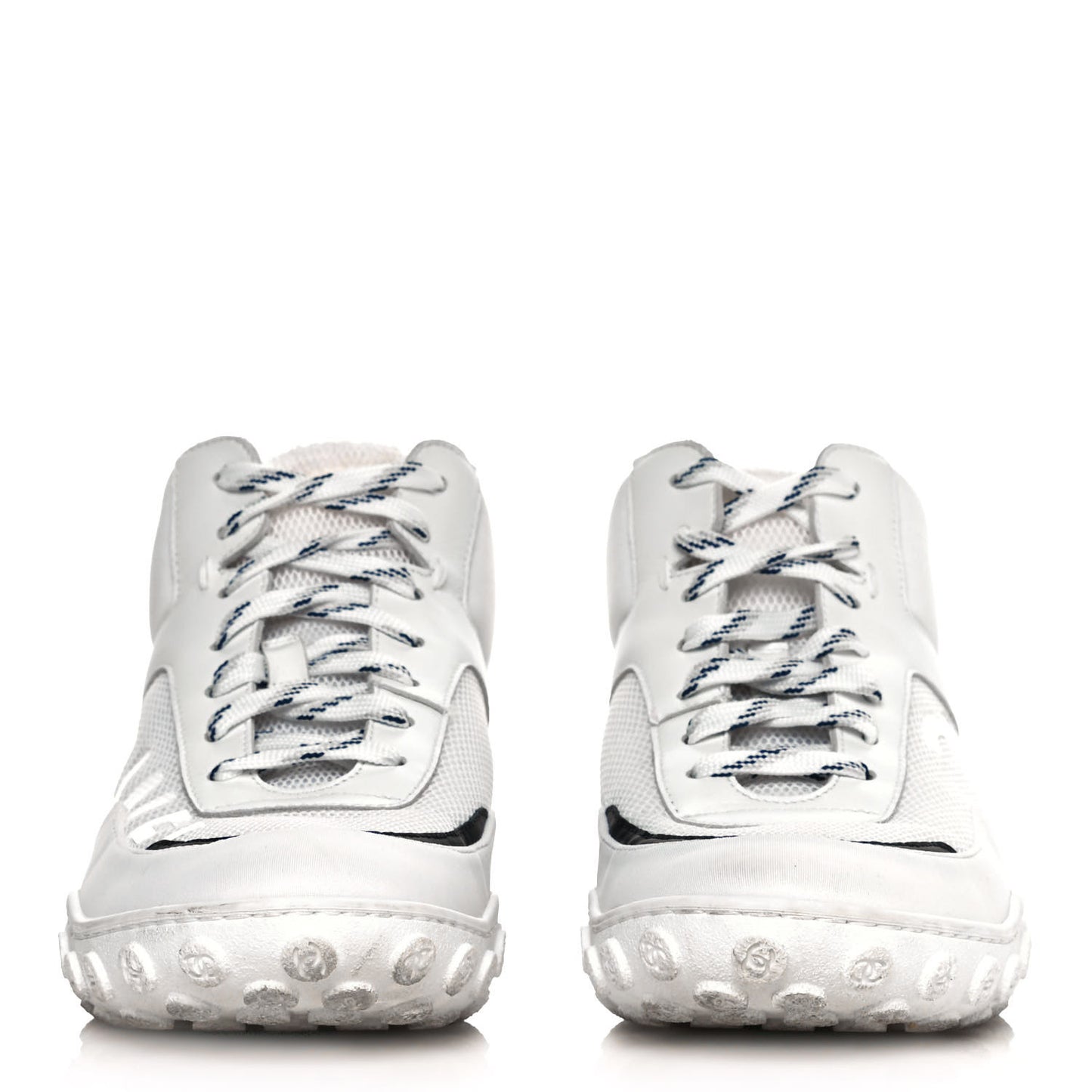Calfskin Mesh Lycra Womens Logo High Top Sneakers 37 White