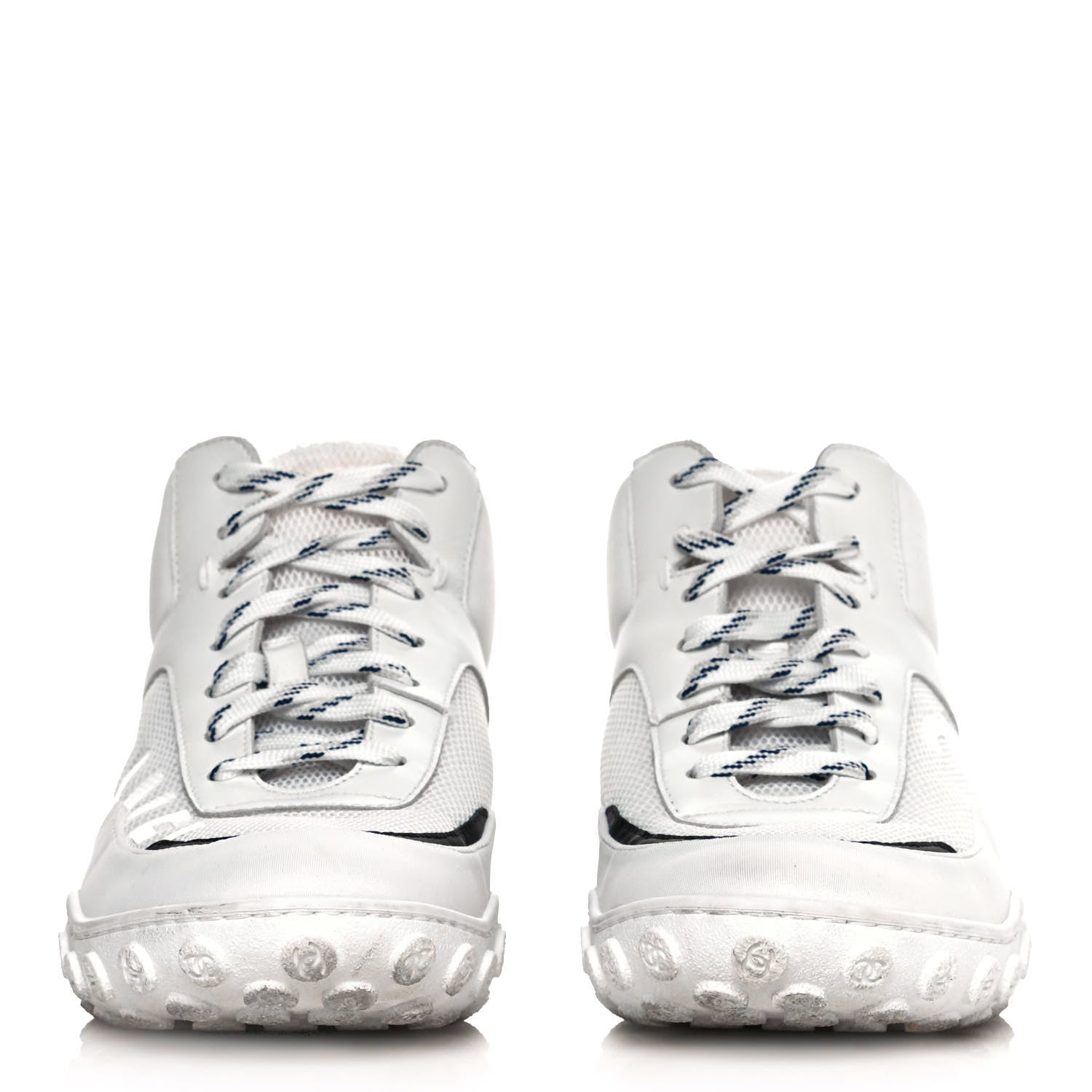 Chanel Calfskin Mesh Lycra Womens Logo High Top Sneakers 37 White 2 of 12