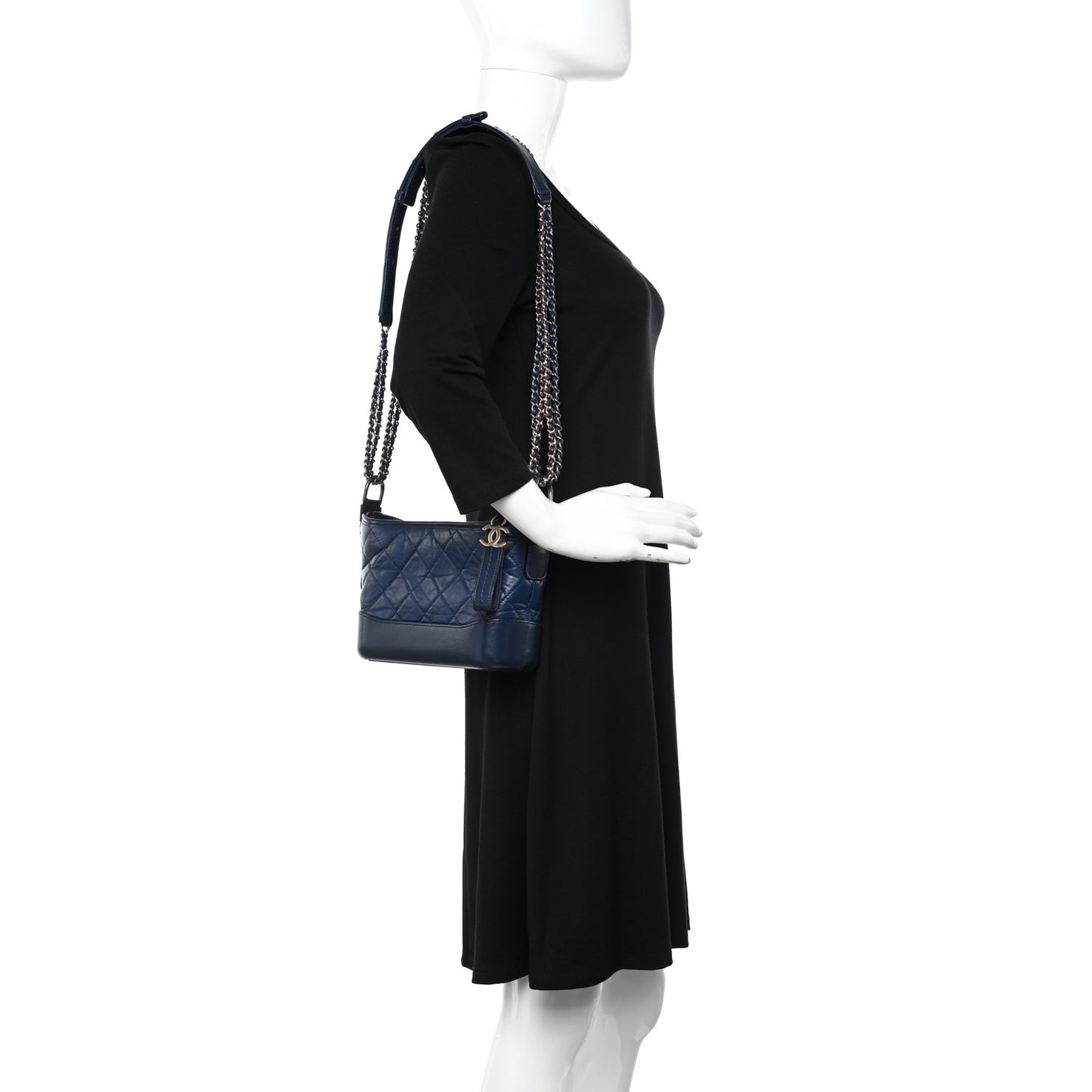 Aged Calfskin Quilted Small Gabrielle Hobo Navy