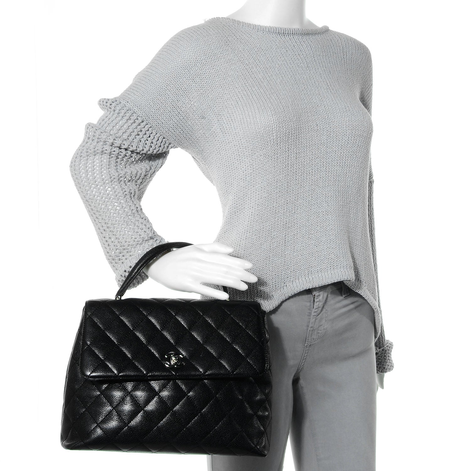 Chanel Caviar Quilted Jumbo Kelly Flap Black 2 of 8