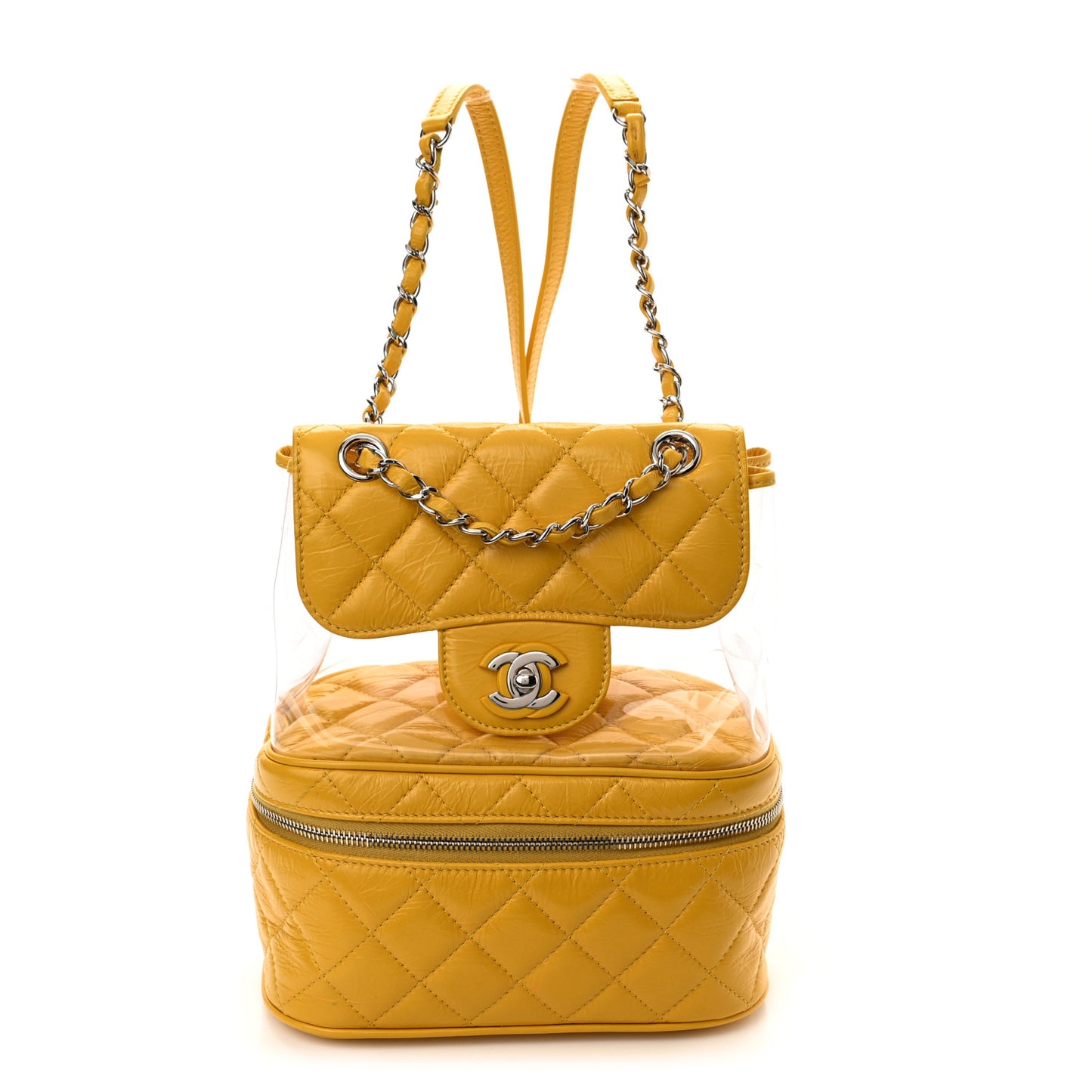 Crumpled Calfskin PVC Quilted Backpack Yellow