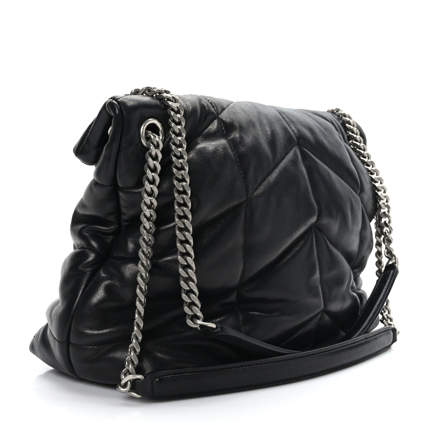 Lambskin Quilted Medium Loulou Puffer Monogram Chain Satchel Black