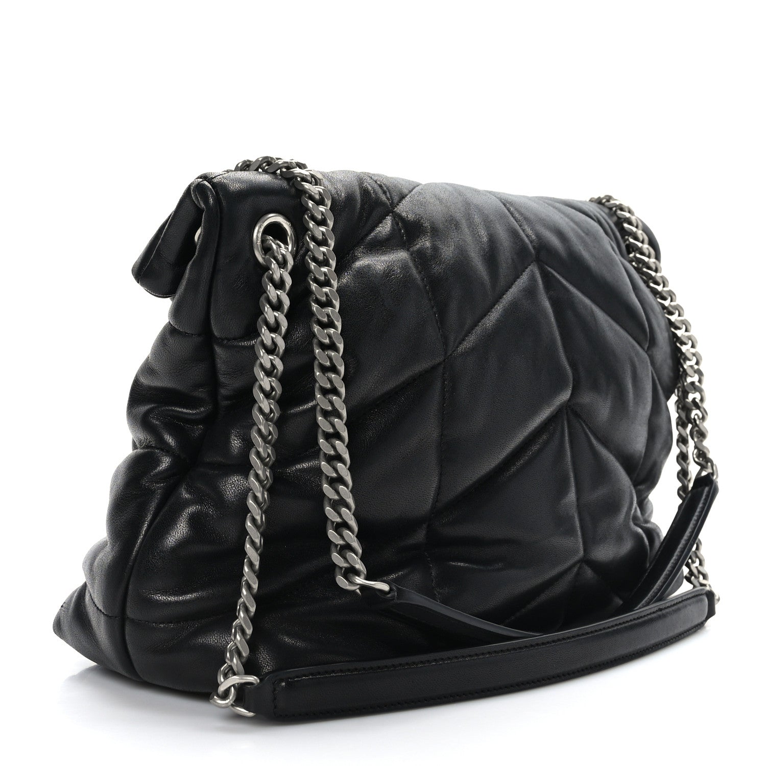 Saint Laurent Lambskin Quilted Medium Loulou Puffer Monogram Chain Satchel Black 3 of 9