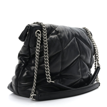 Saint Laurent Lambskin Quilted Medium Loulou Puffer Monogram Chain Satchel Black 3 of 9
