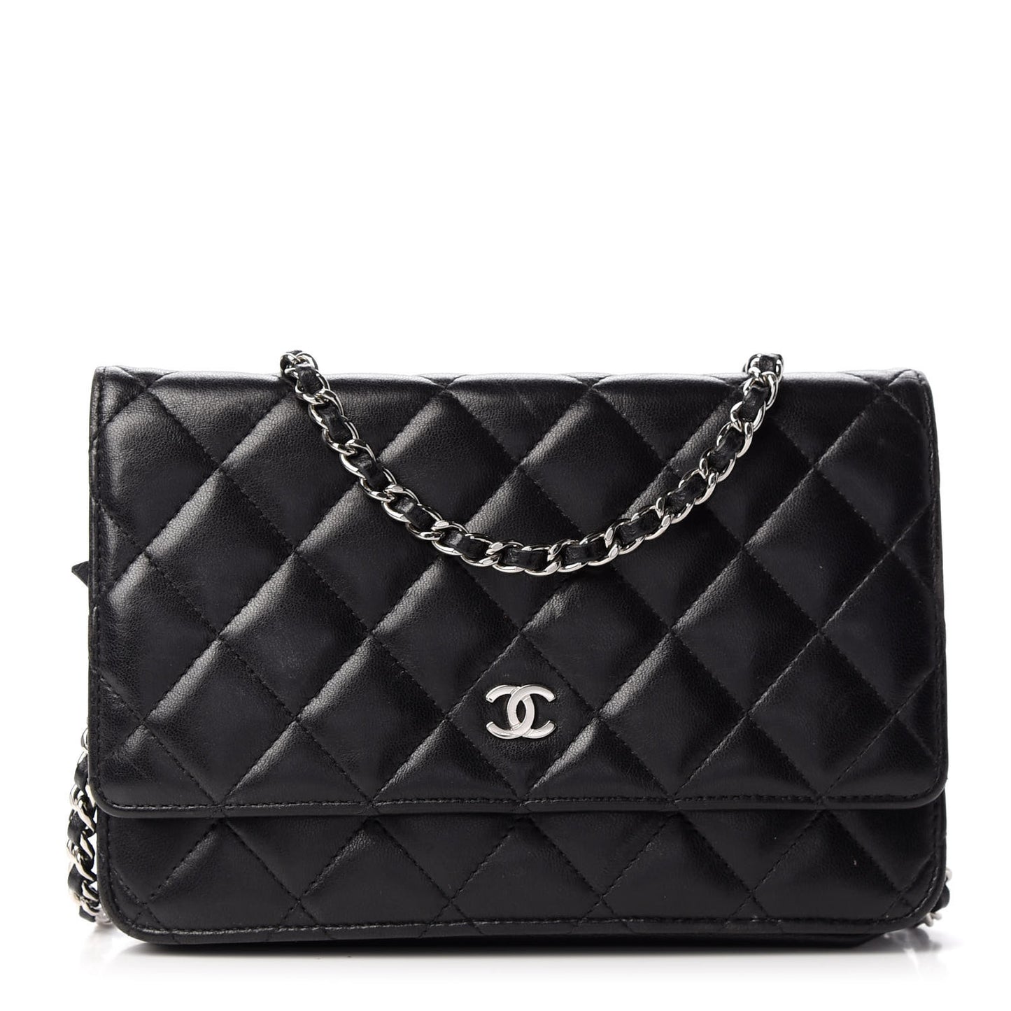 Lambskin Quilted Wallet On Chain WOC Black