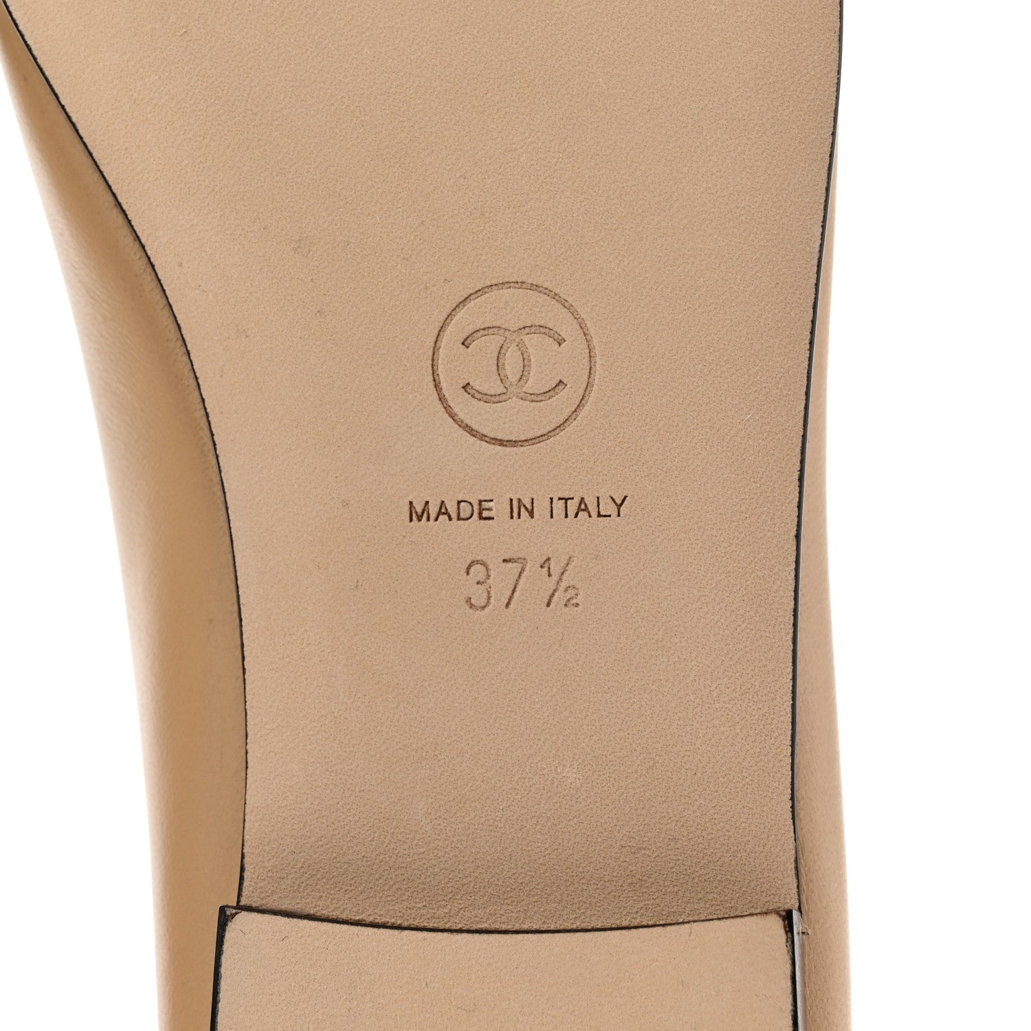 Chanel Lambskin Cap Toe CC Ballerina Flats 37.5 Beige Black 6 of 8