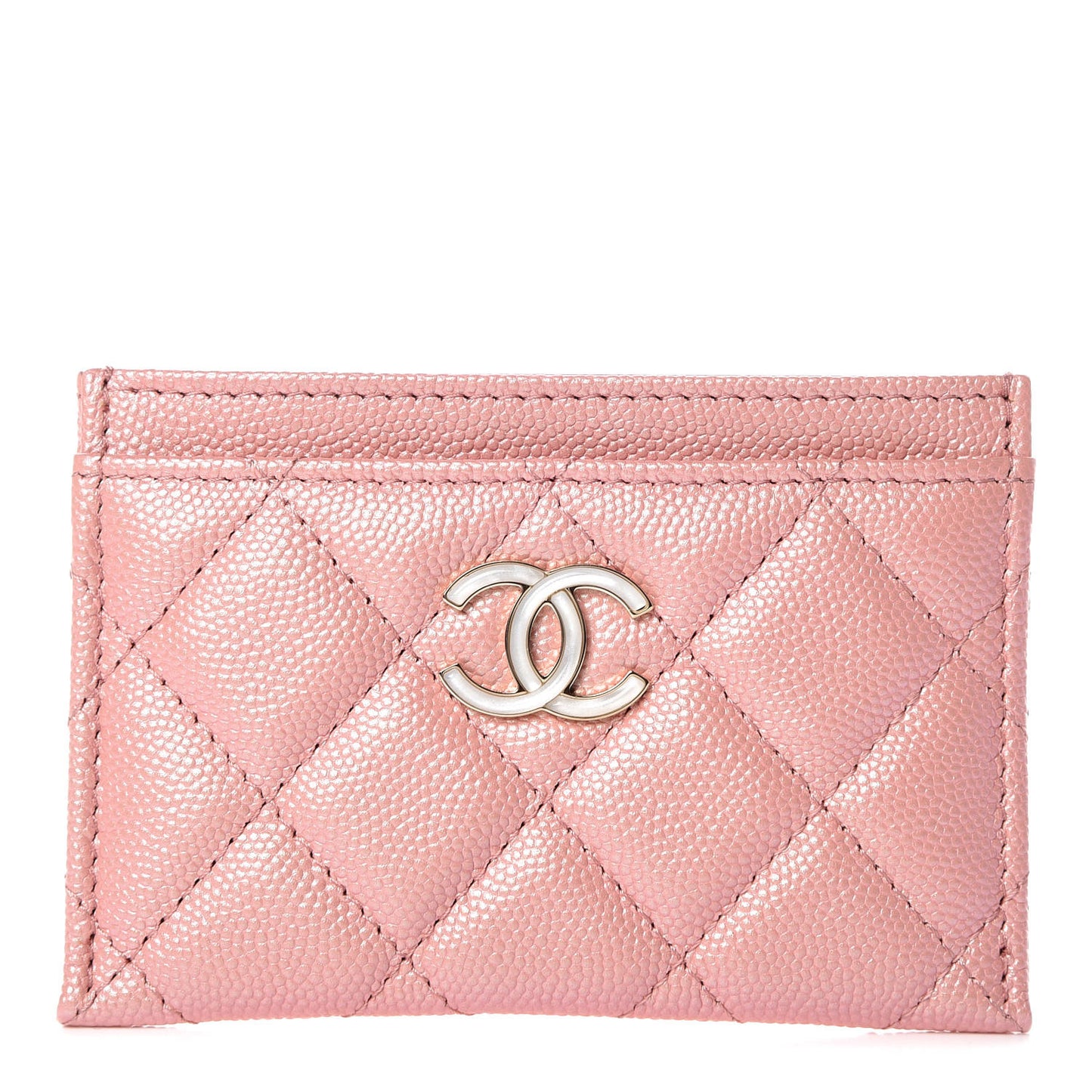 Iridescent Caviar Quilted Card Holder Pink