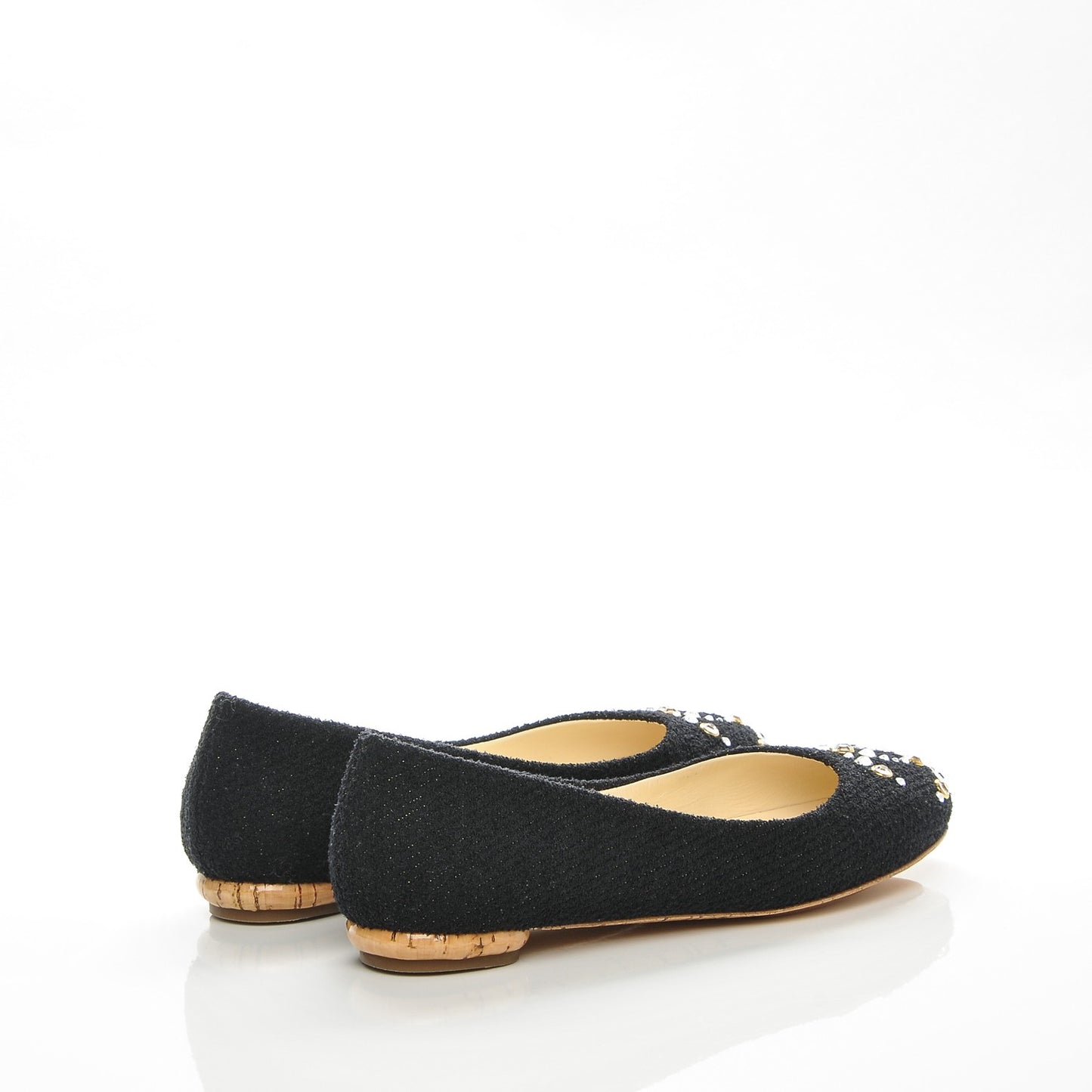 Tweed Crystal CC Ballerina Flats 37 Black