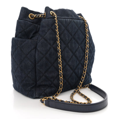 Chanel Washed Denim Quilted Small Urban Spirit Drawstring Bag Dark Blue 3 of 12