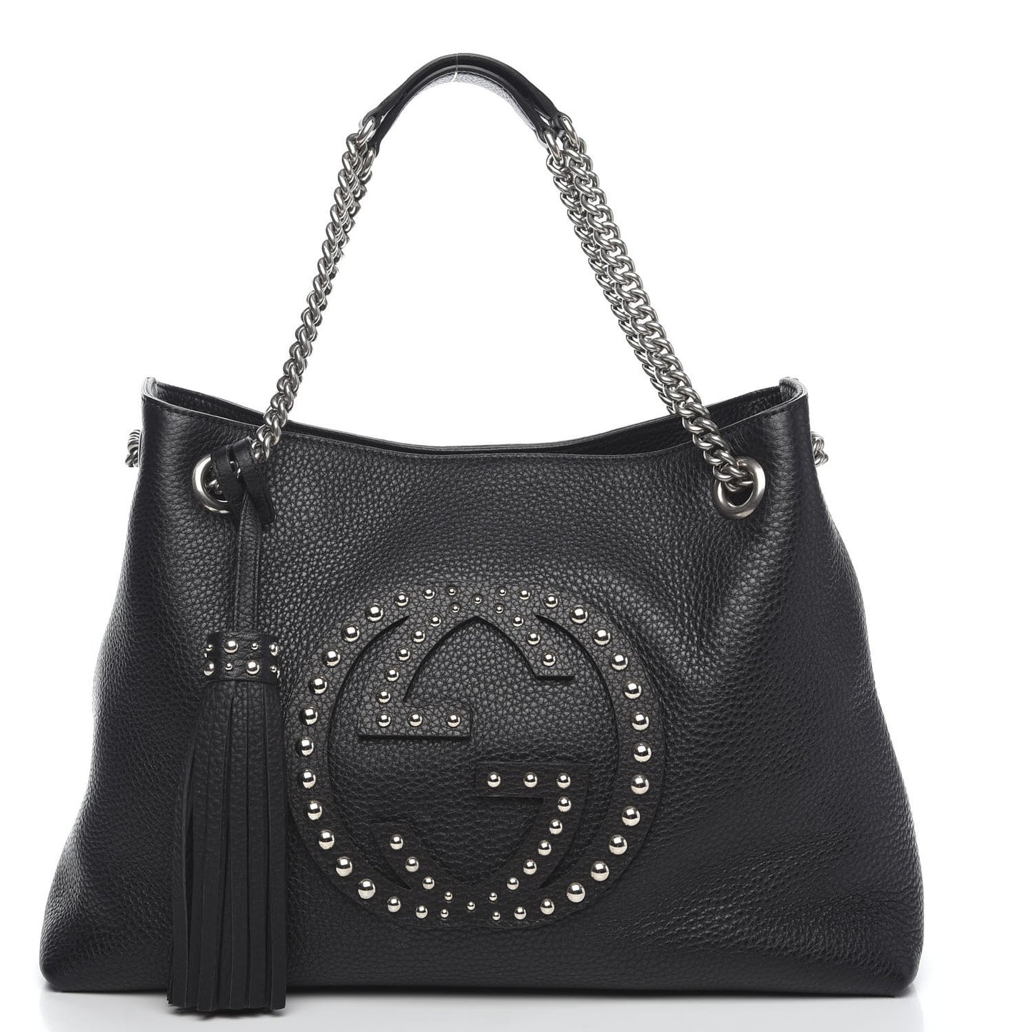 Pebbled Calfskin Studded Medium Soho Chain Shoulder Bag Black