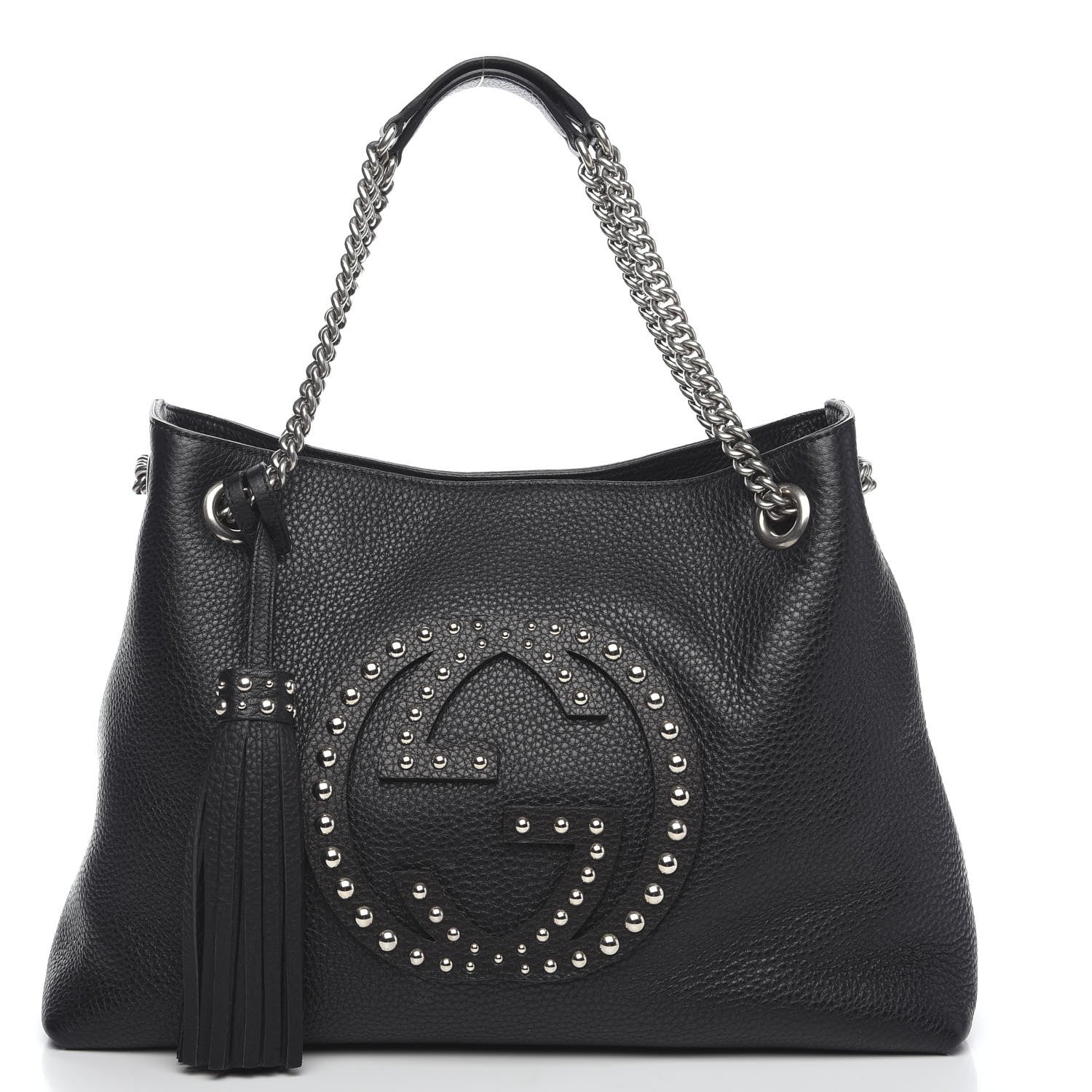 Gucci Pebbled Calfskin Studded Medium Soho Chain Shoulder Bag Black 1 of 8