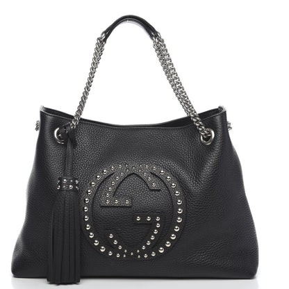 Gucci Pebbled Calfskin Studded Medium Soho Chain Shoulder Bag Black 1 of 8