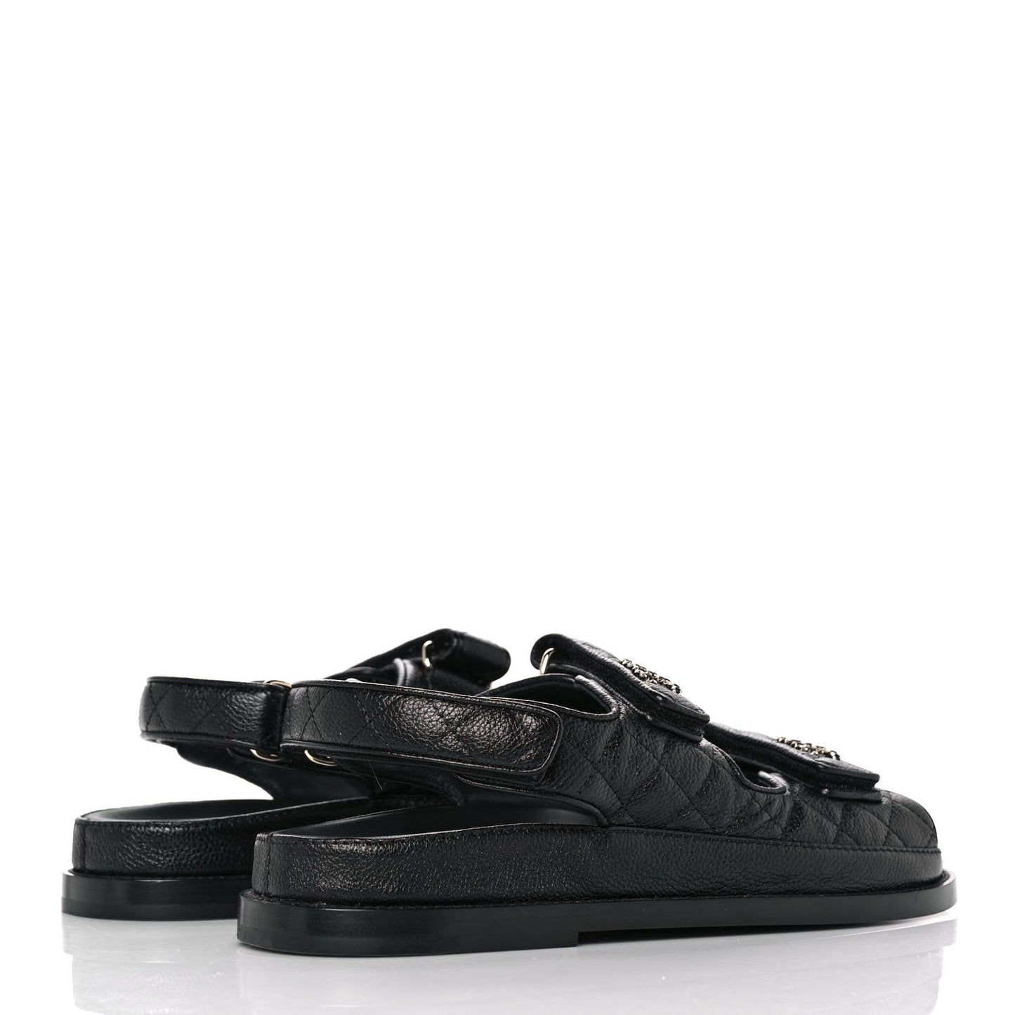 Grained Calfskin Velcro Dad Sandals 39 Black