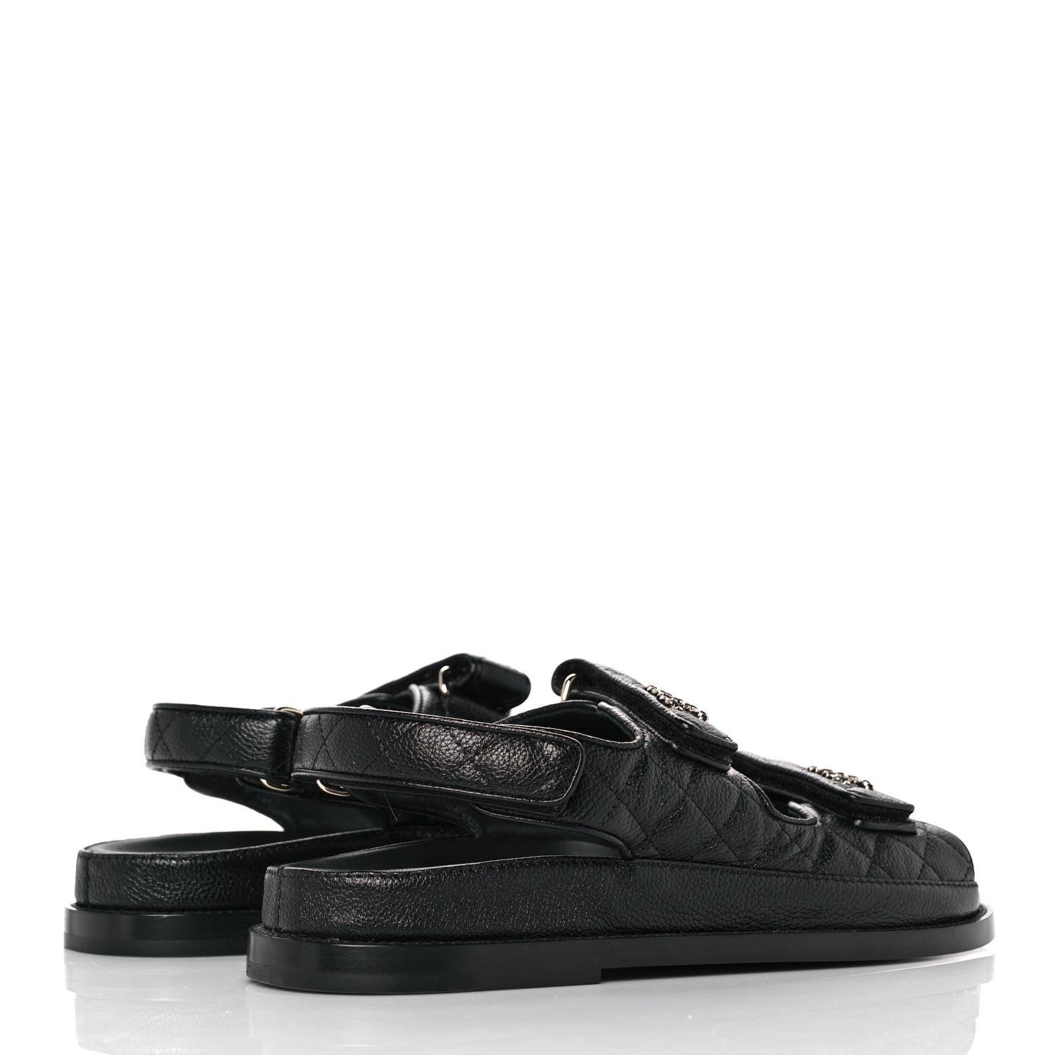 Chanel Grained Calfskin Velcro Dad Sandals 39 Black 4 of 9