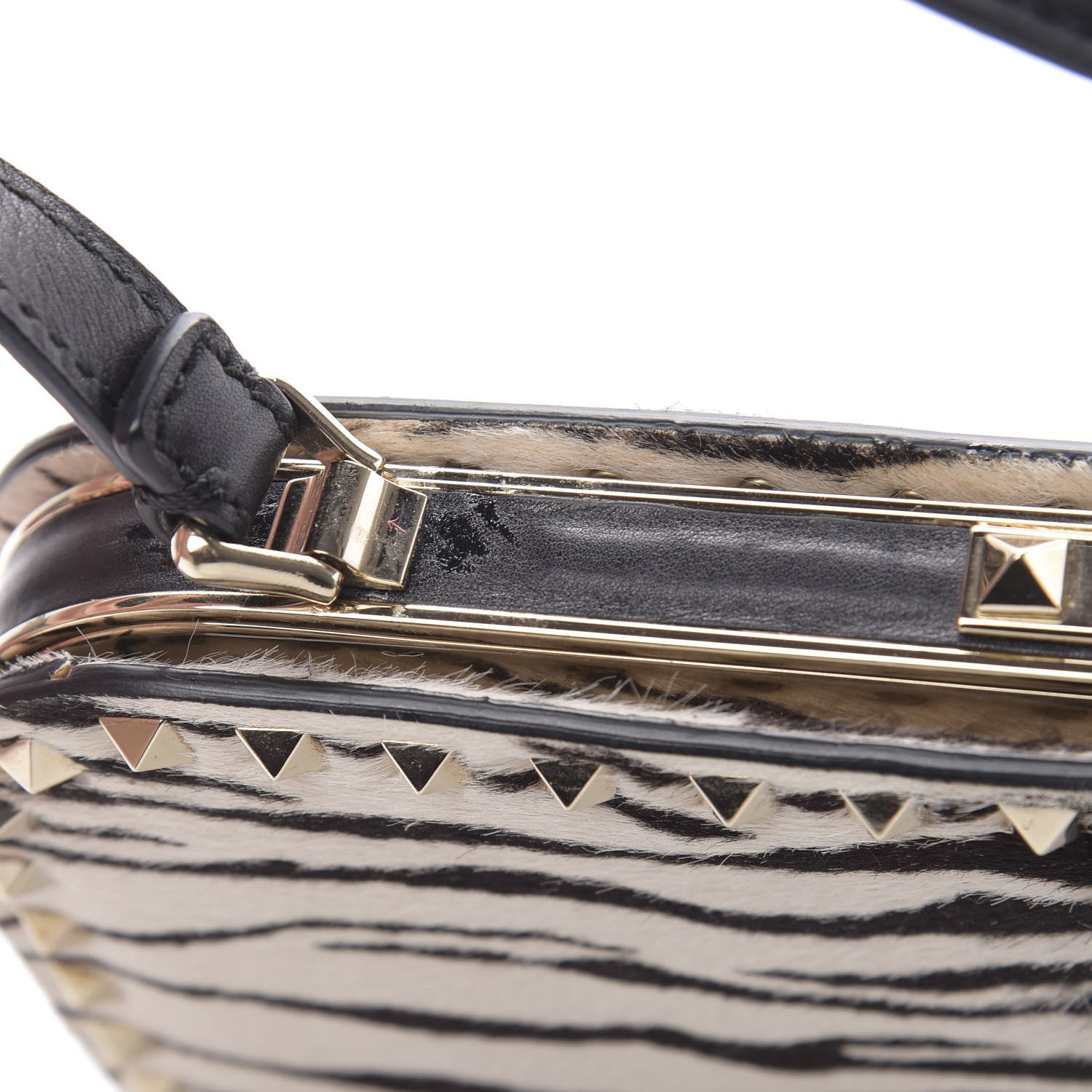 Valentino Garavani Pony Hair Zebra Rockstud Frame Bag Black Ivory 12 of 13