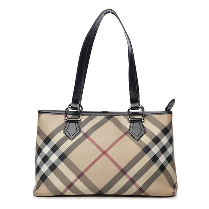 Burberry Patent Trim Nova Check Shopper Tote Black 1 of 9