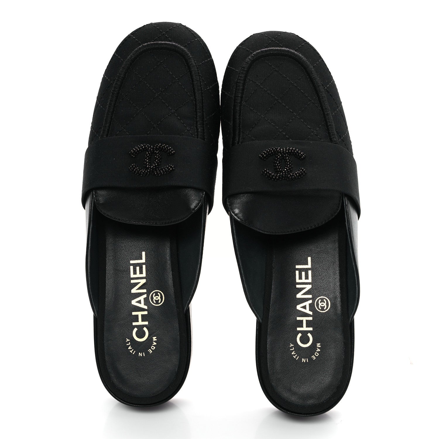 Chanel Lambskin Grosgrain Cap Toe CC Mules 37 Black 2 of 10