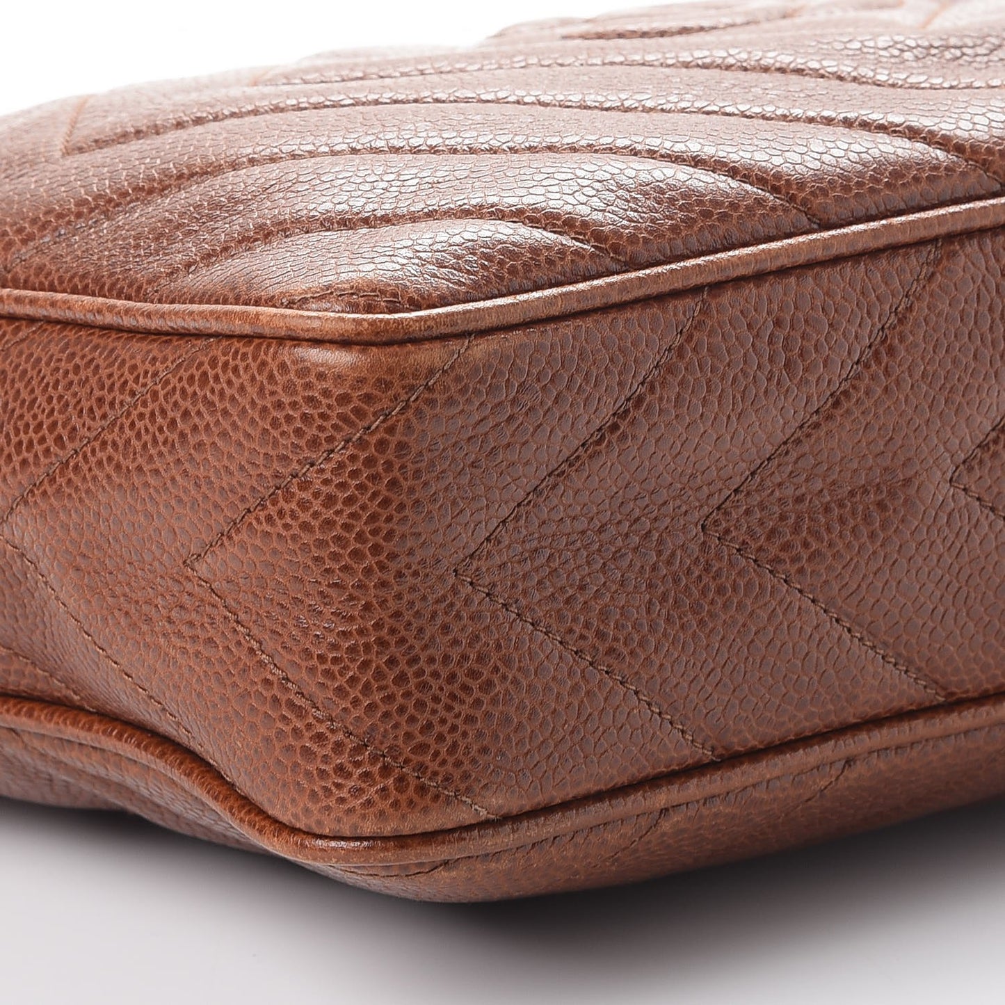 Caviar Chevron Quilted Tassel Camera Case Brown