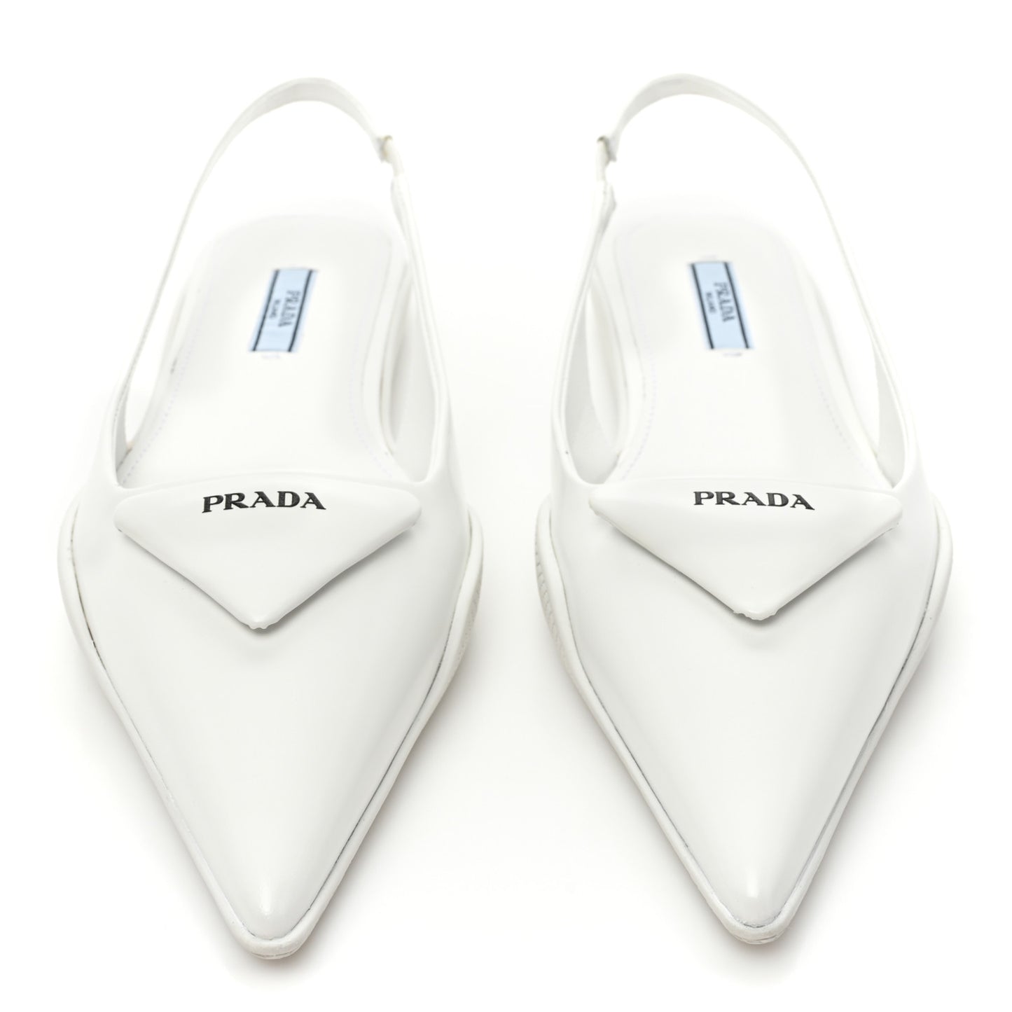 Spazzolato Triangle Logo Pointed Toe Slingback Flats 37 White