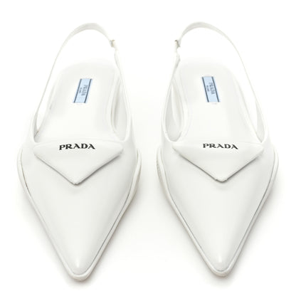 Prada Spazzolato Triangle Logo Pointed Toe Slingback Flats 37 White 2 of 12