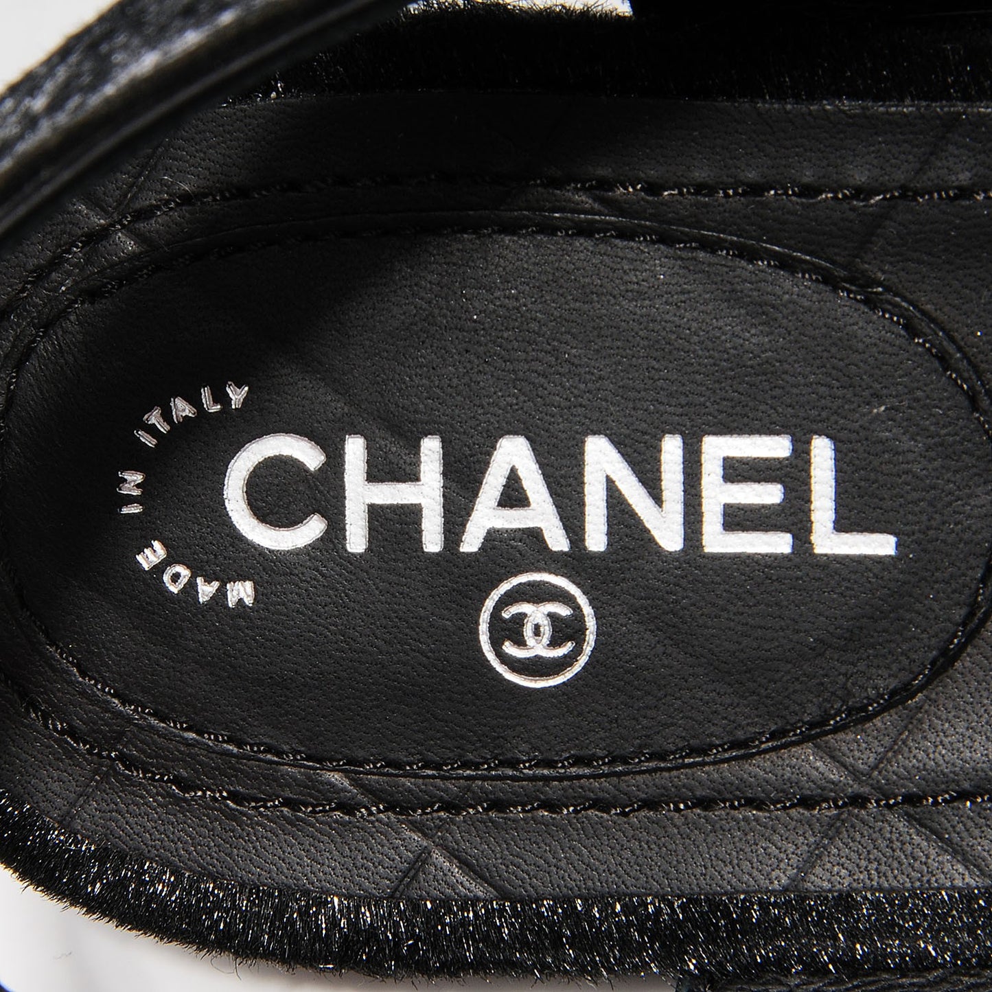 Pony Hair CC Thong Sandals 38.5 Black Silver